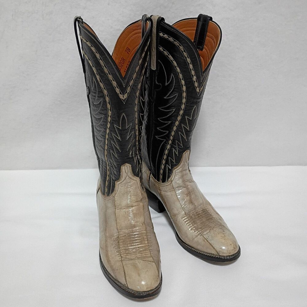 Vintage Lucchese Women's 7B Classic Two Tone Black And White Western Lizard? EUC